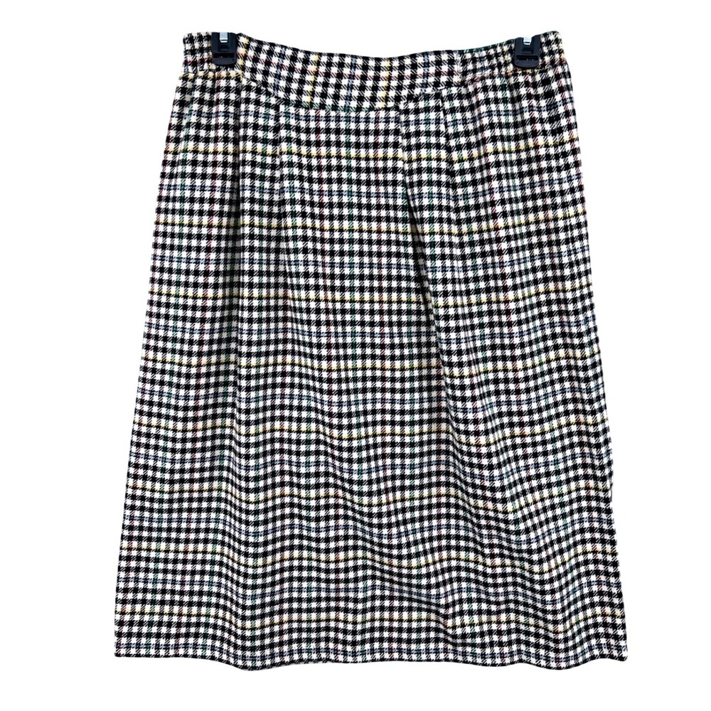Summit Sportswear Plaid Long Skirt Size 12 Black White Wool Blend Dark Academia